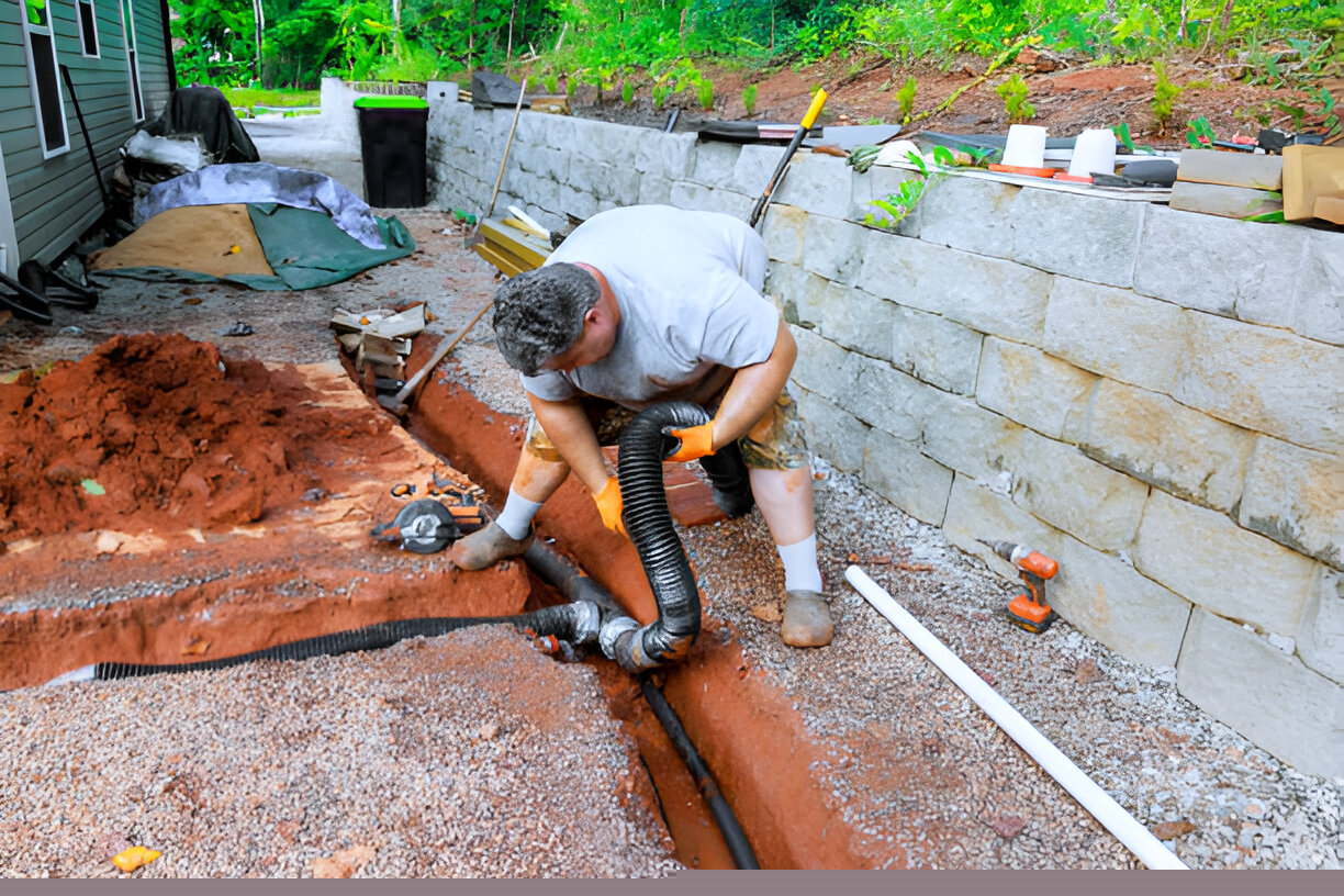 Professional French Drain Installation for modern drainage solutions in residential yard